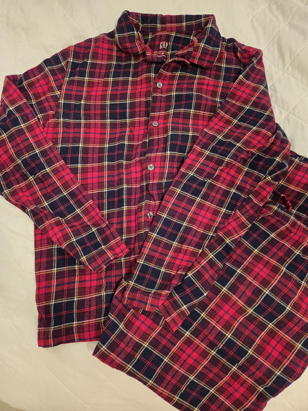 GAP Men's M Red and Navy Plaid Button-Up Pajama Set Tartan Christmas NWOT
